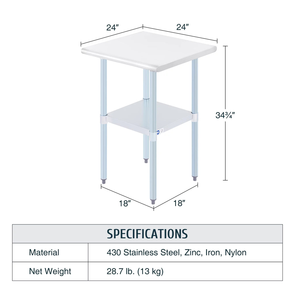 Stainless Steel Prep Table with Adjustable Shelf 24x24 Inch Z848