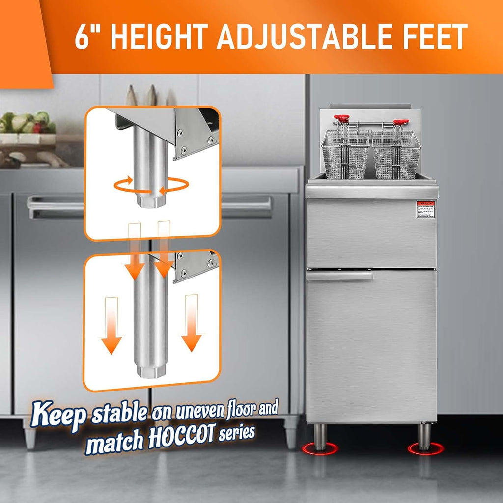 Commercial Gas Floor Fryer with 2 Baskets, 4 Tube Burners, 40 LB Capacity Stainless Steel C6766