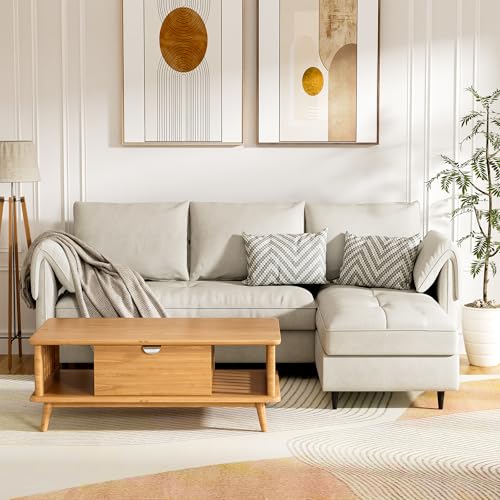 Small Beige L-Shaped Sectional Couch with Storage N7805