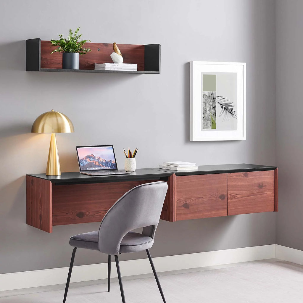 38" Wall-Mount Office Desk with Cabinet and Shelf W45481