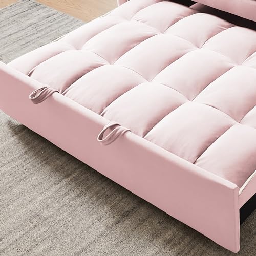 Pink Velvet Pull Out Sofa Bed N823439