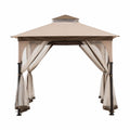 Tan and Brown Steel Frame Outdoor Patio Gazebo with Netting G85251
