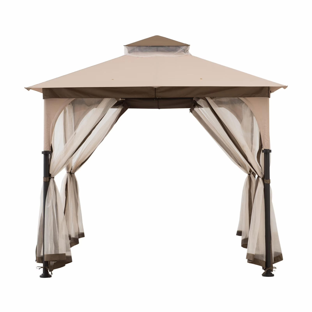 Tan and Brown Steel Frame Outdoor Patio Gazebo with Netting G85251