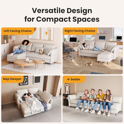 Small Beige L-Shaped Sectional Couch with Storage N7805