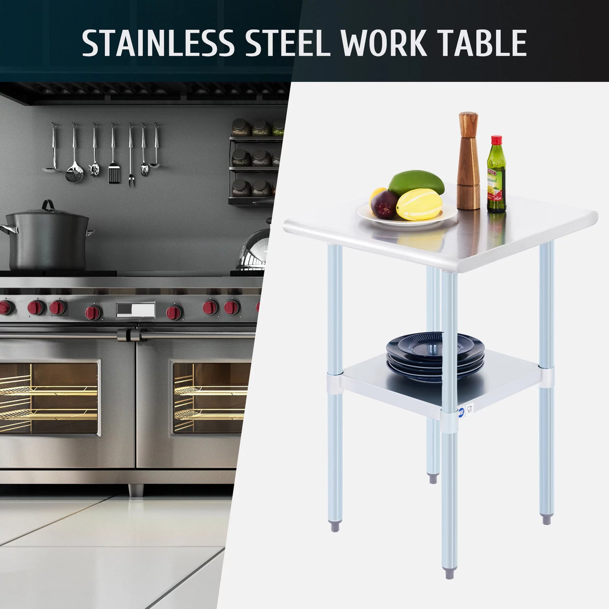 Stainless Steel Prep Table with Adjustable Shelf 24x24 Inch Z848