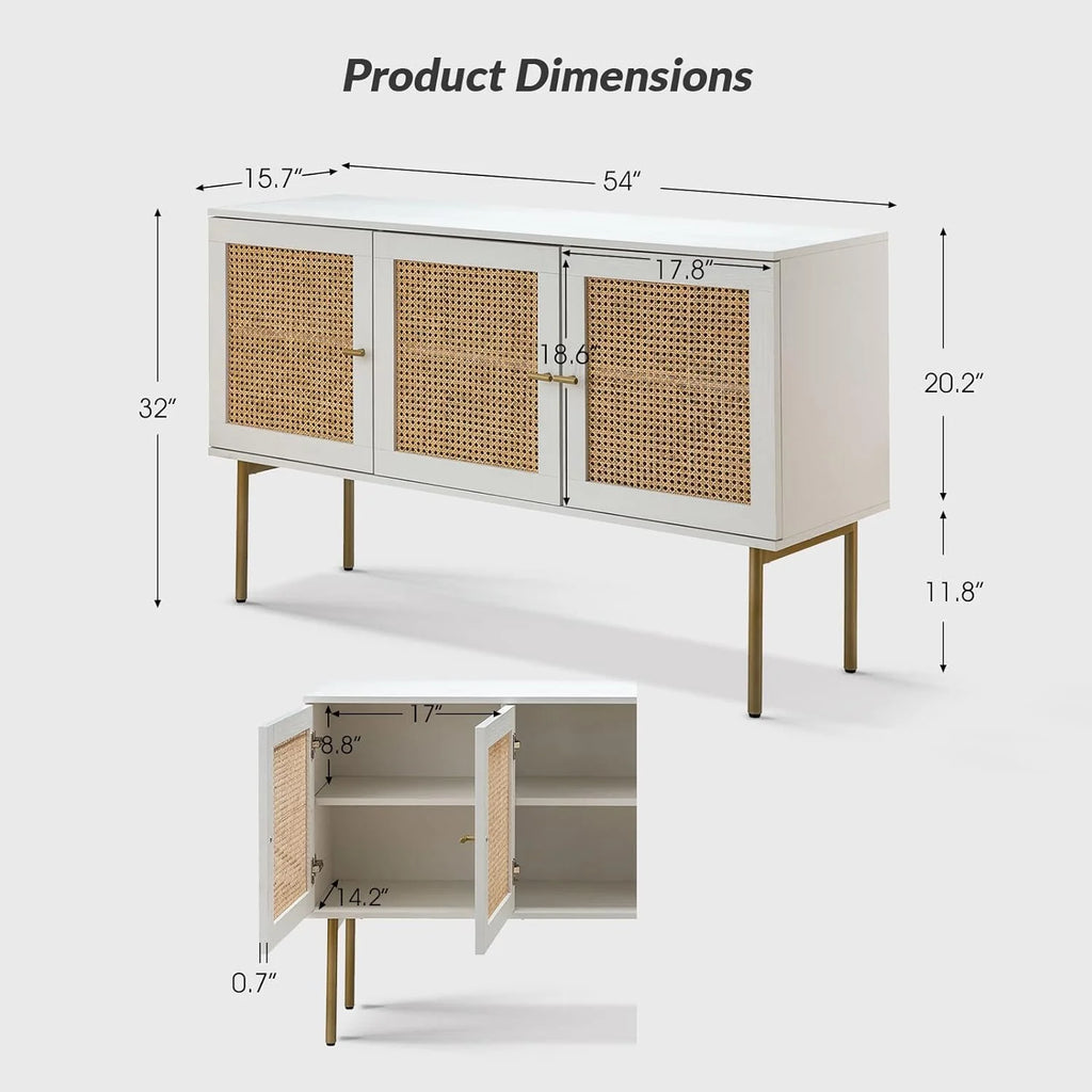 White 3 Door Sideboard Buffet Cabinet with Adjustable Shelves K185572