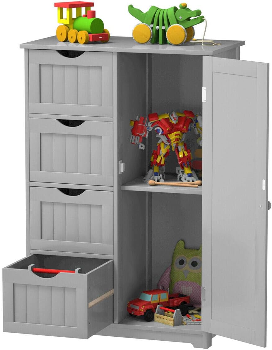 Grey Freestanding Bathroom Floor Cabinet with 4 Drawer A564214