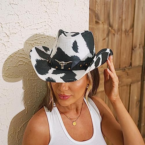 Cow Print Straw Cowboy Hat H727747