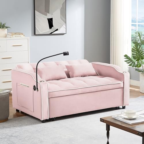 Pink Velvet Pull Out Sofa Bed N823439