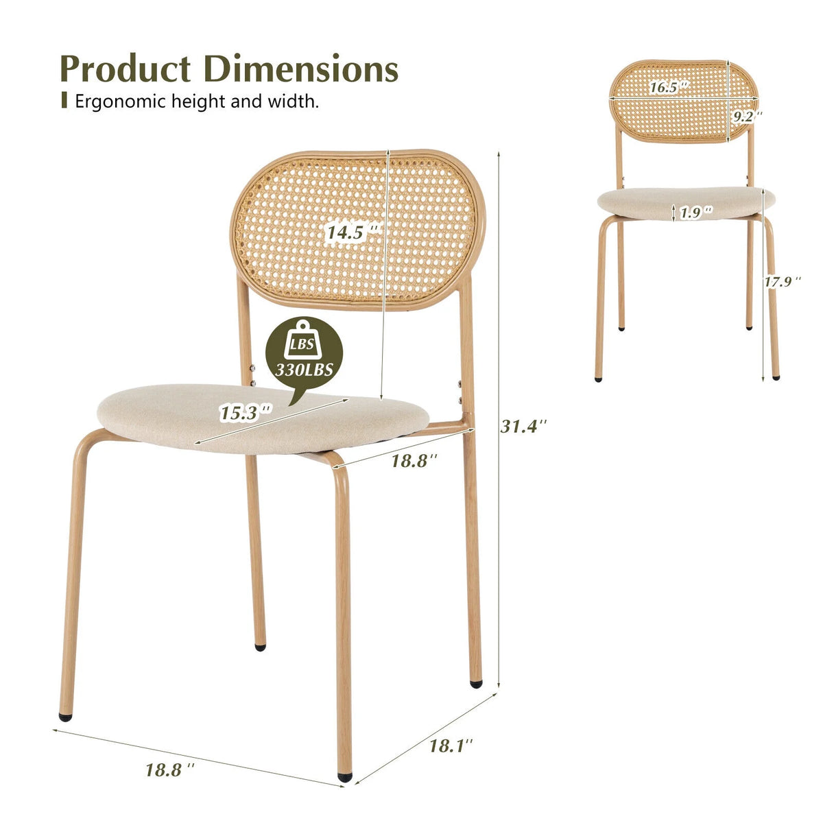 Set of 4 Boho Dining Chairs with Rattan Back P702