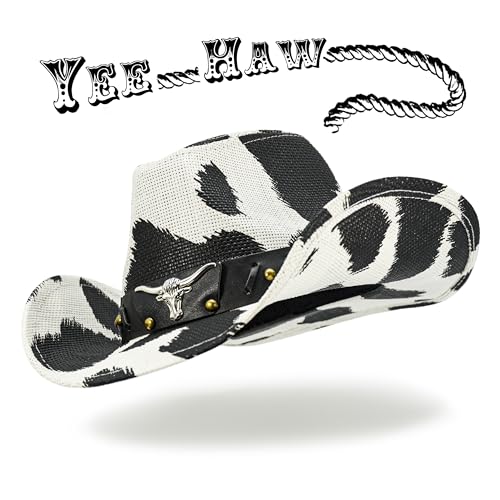 Cow Print Straw Cowboy Hat H727747