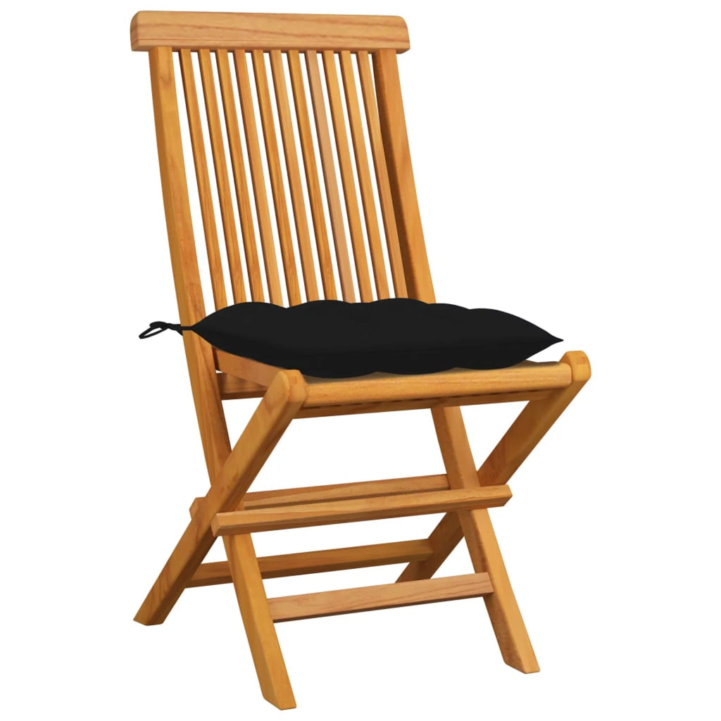 Set of 4 Wooden Foldable Outdoor Dining Chairs with Black Cushion Q721