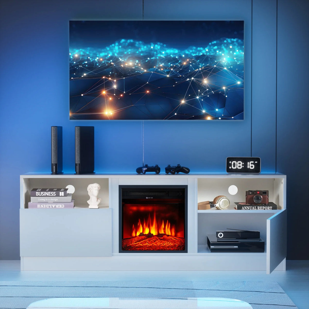 White TV Stand with Fireplace K413