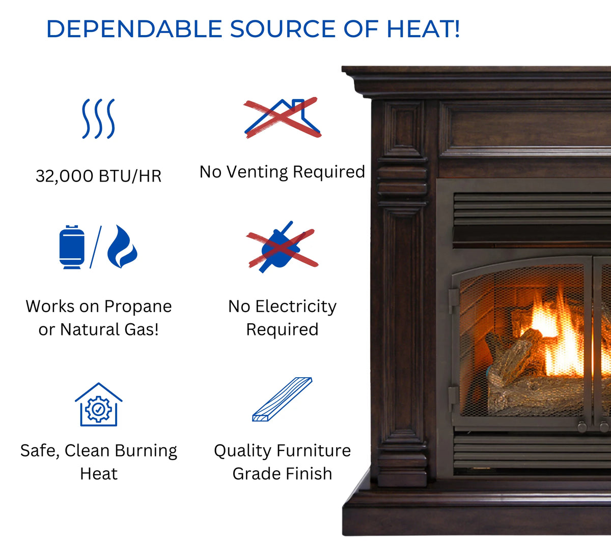 Ventless Dual Fuel Fireplace J2727