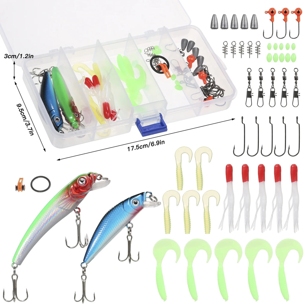 Spinning Rod Reel Combo Kit with Lures Swivels Line Box Pole Telescopic G606