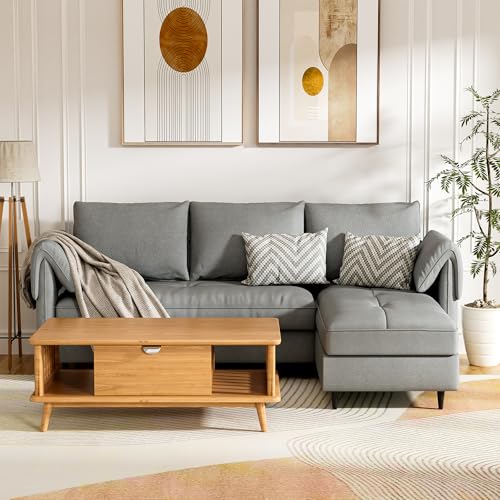 Small Beige L-Shaped Sectional Couch with Storage N7805