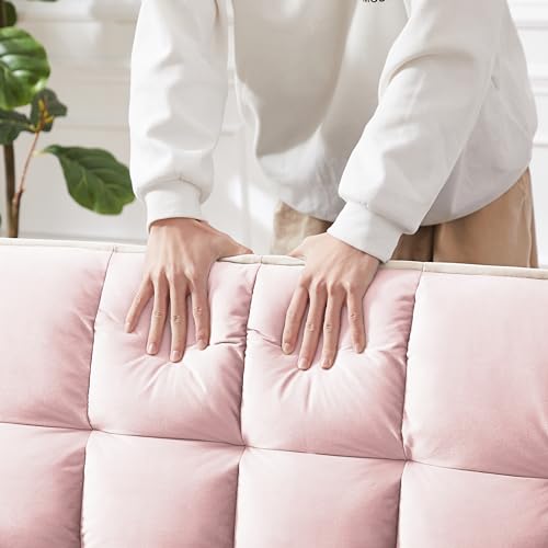 Pink Velvet Pull Out Sofa Bed N823439