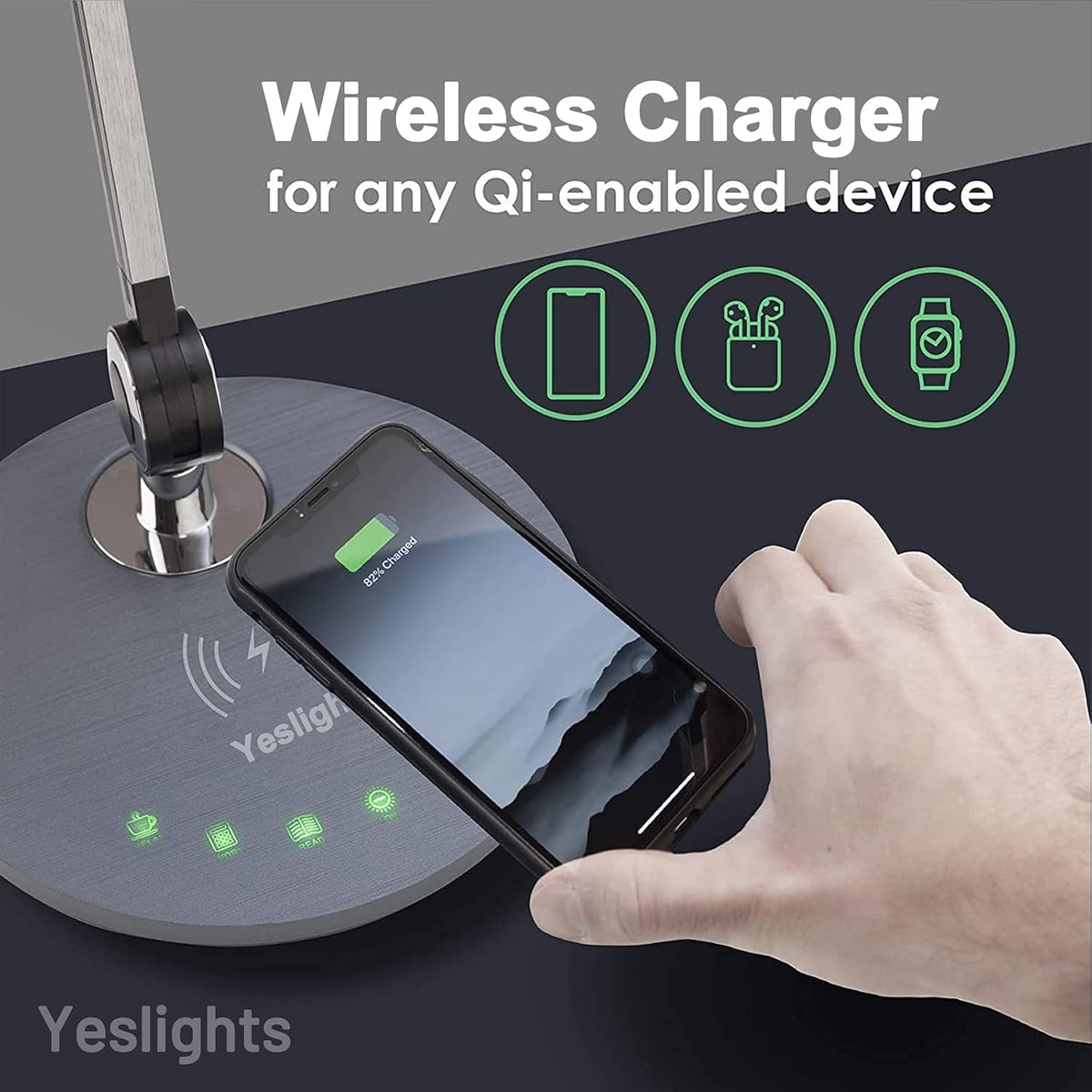 Desk Lamp with Wireless Charger & Adjustable Swing Arm, Touch Control I7683
