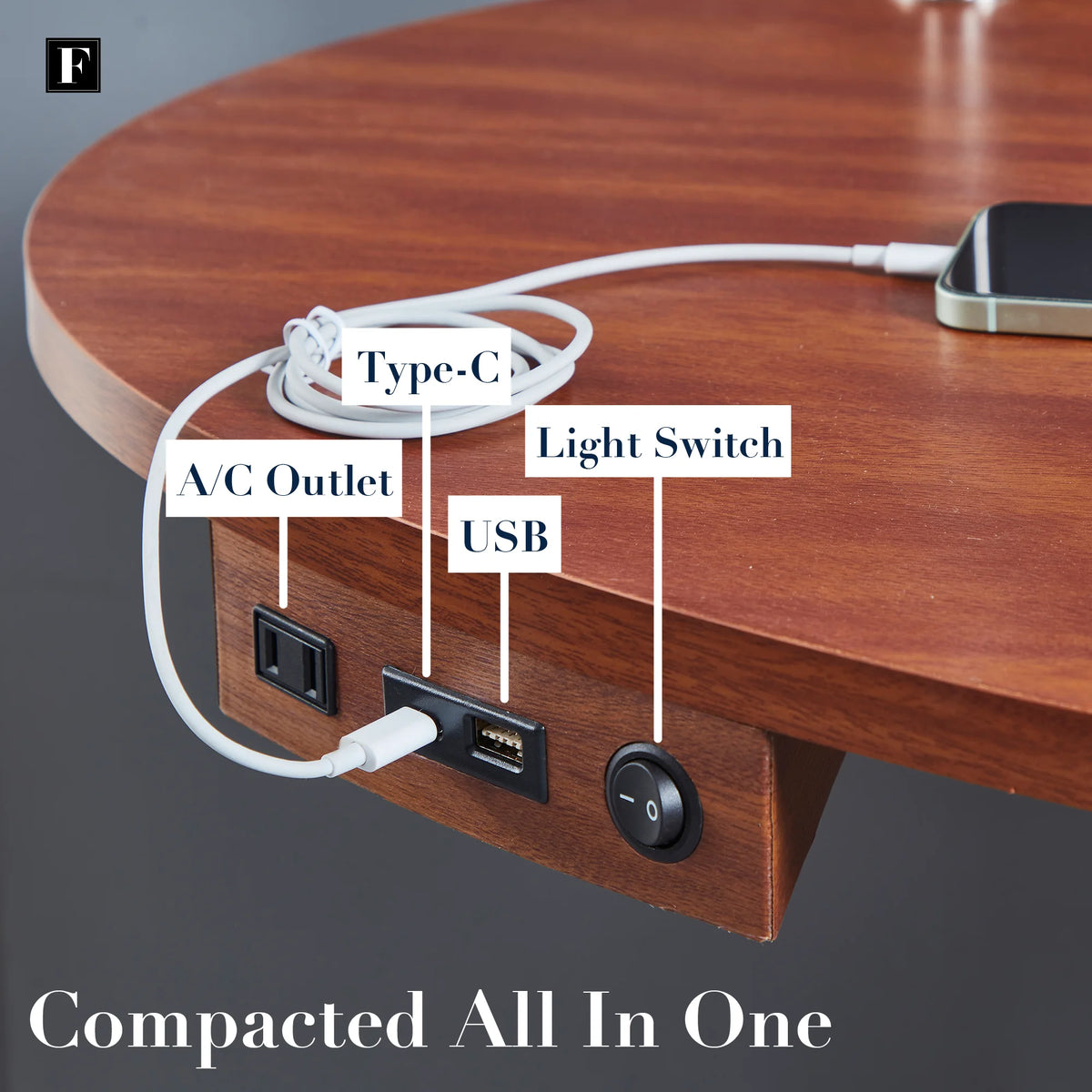 Oval Desk with USB-C Charging Station, 45.5", Walnut A95167