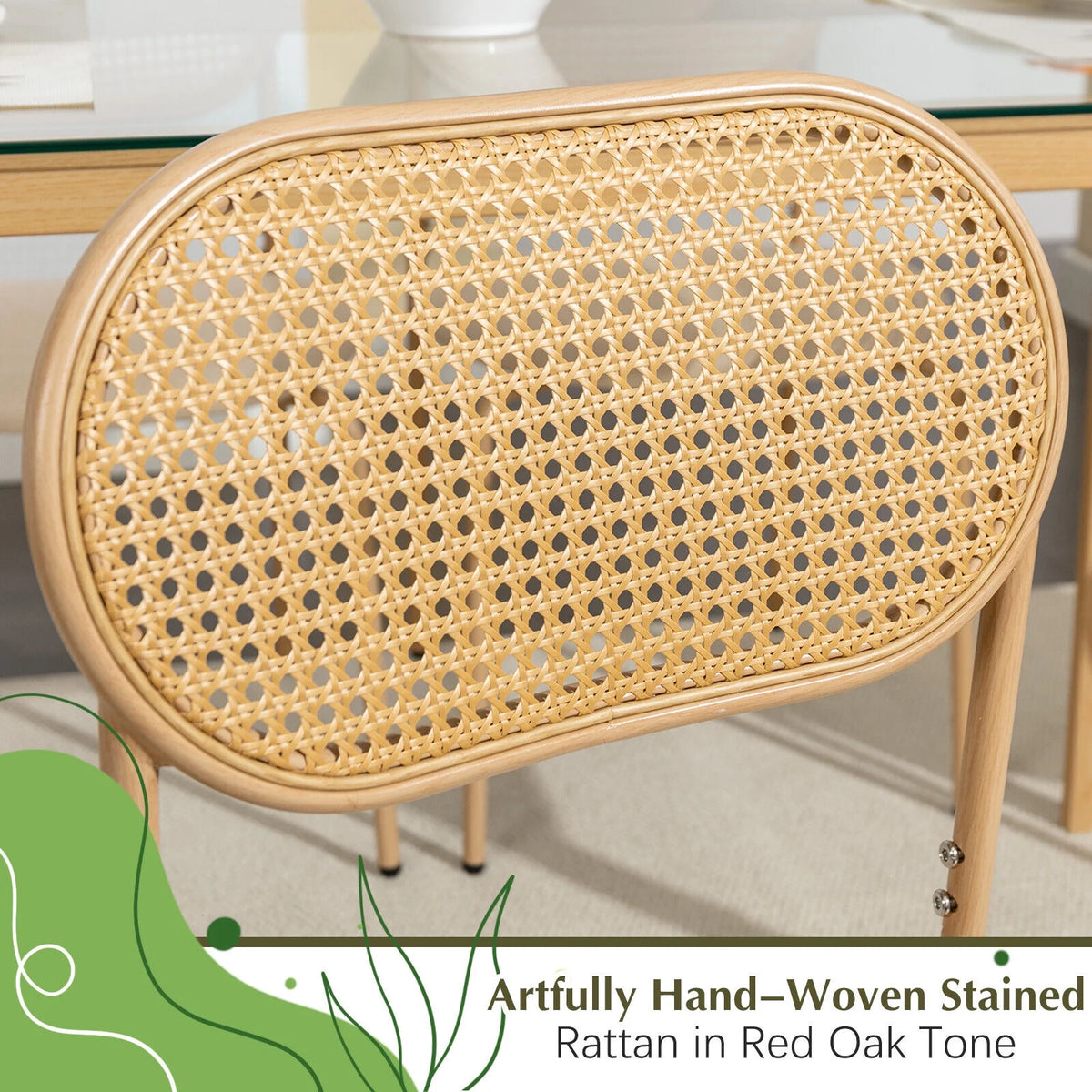 Set of 4 Boho Dining Chairs with Rattan Back P702