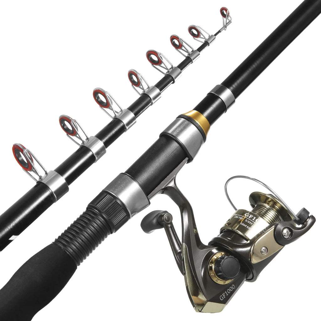 Spinning Rod Reel Combo Kit with Lures Swivels Line Box Pole Telescopic G606