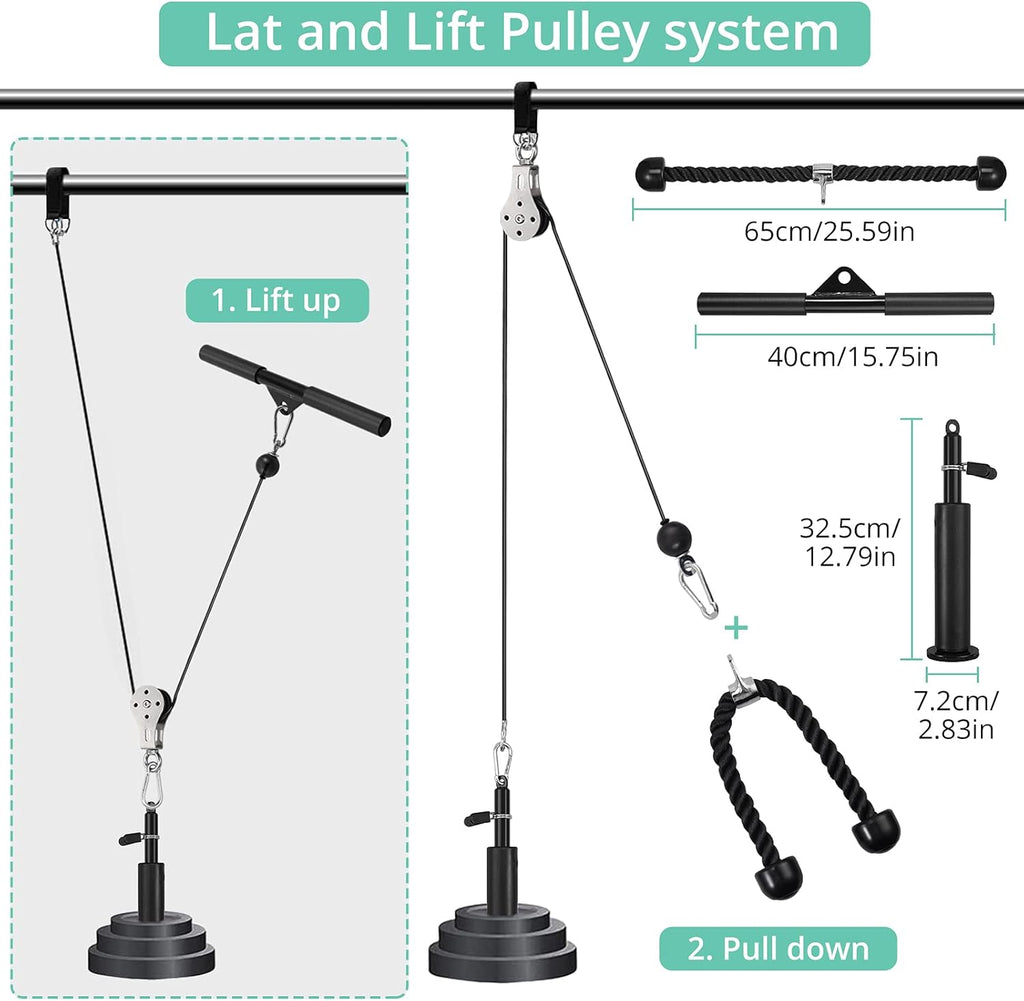 Fitness Pulley System with Tricep Rope, LAT Pull Down Bar L81642