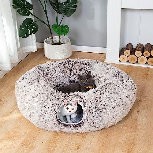 White Plush Collapsible Cat Dog Tunnel Bed G3142