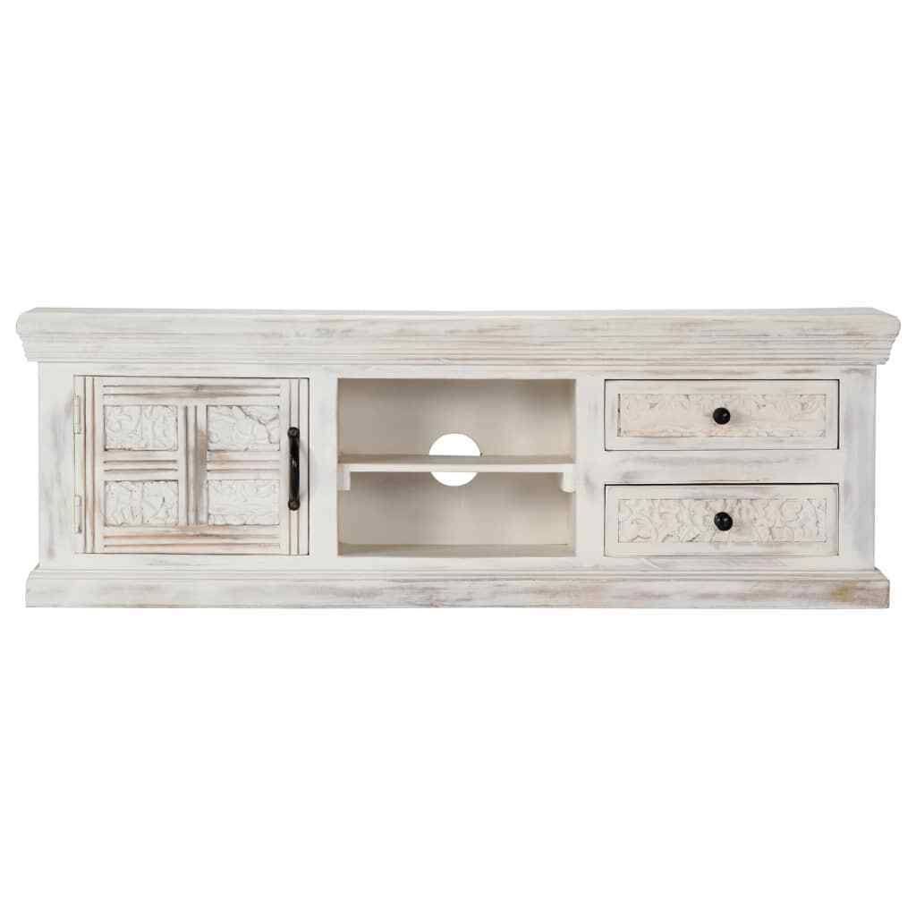 White Solid Mango Wood TV Cabinet Q582