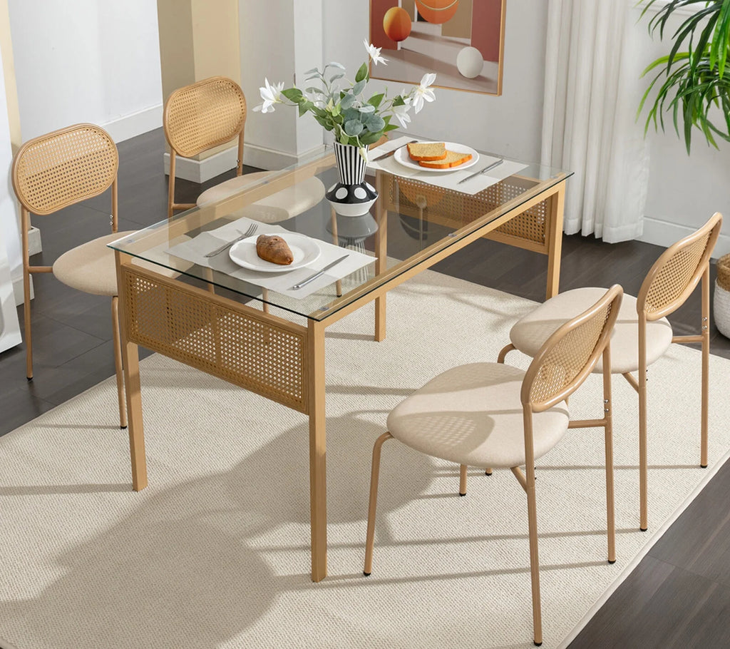 Set of 4 Boho Dining Chairs with Rattan Back P702