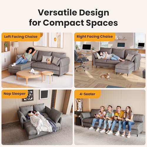 Small Beige L-Shaped Sectional Couch with Storage N7805