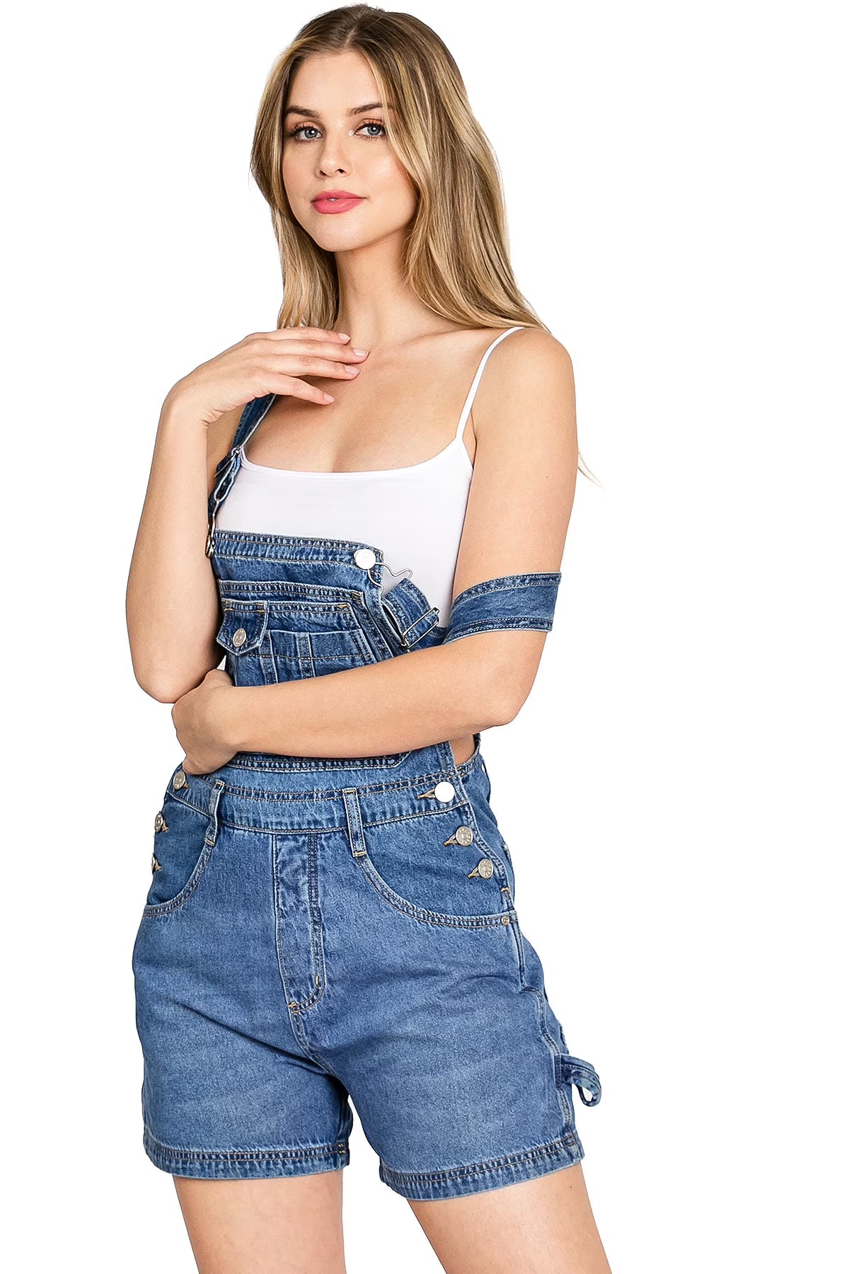 Whisker Denim Twill Romper Short Overalls Z5985