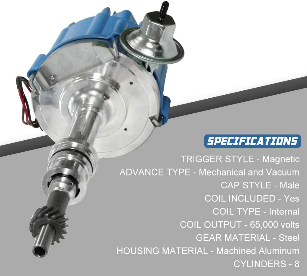 HEI Ignition Distributor for Small Block Ford 351W 5.8L 8 Cylinder with Blue Cap Pack of 2 Y726352