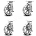 8 inch x 2 inch V Groove Semi Steel Wheel Swivel Casters with Brakes, Set of 4, Silver T5020