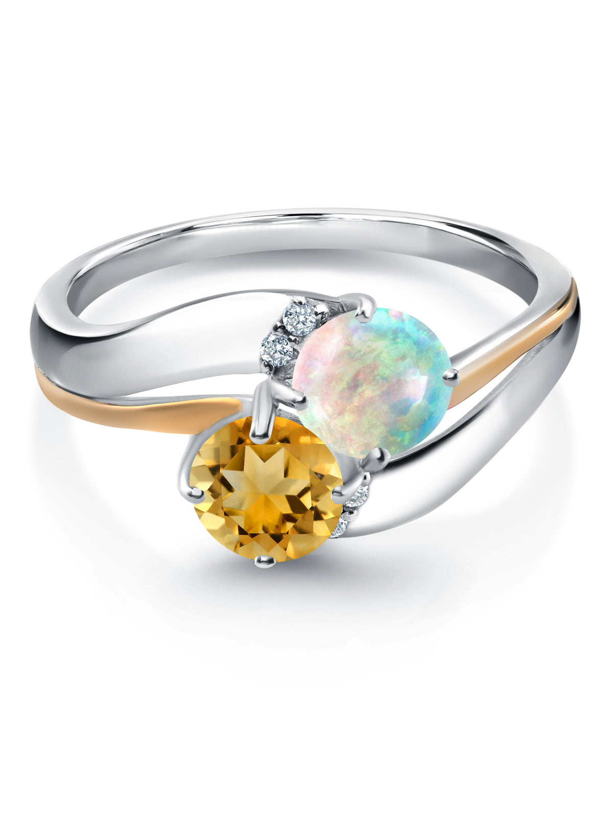 Sterling Silver and 10K Yellow Gold Citrine and Opal Ring with Diamond Accent L79157