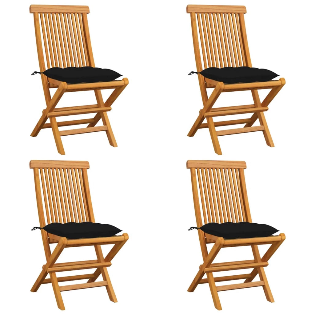 Set of 4 Wooden Foldable Outdoor Dining Chairs with Black Cushion Q721