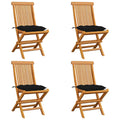 Set of 4 Wooden Foldable Outdoor Dining Chairs with Black Cushion Q721