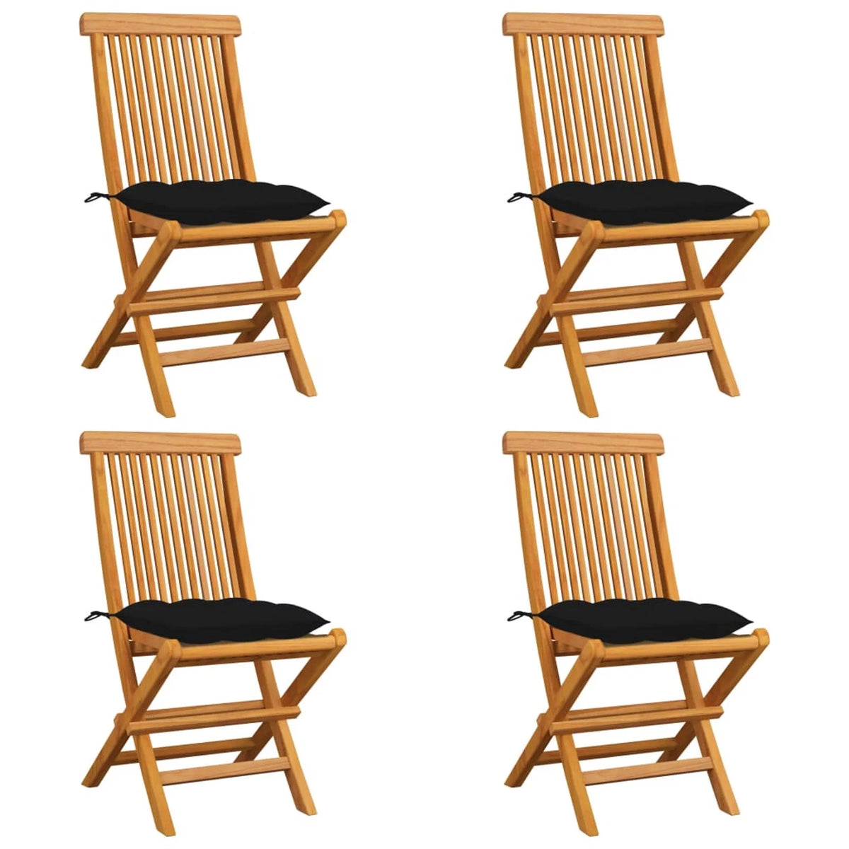 Set of 4 Wooden Foldable Outdoor Dining Chairs with Black Cushion Q721