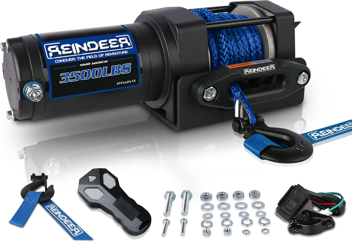 12V 3500 lb Electric Winch Kit Synthetic Rope with Hawse Fairlead Waterproof IP67 Wireless Remotes G633005