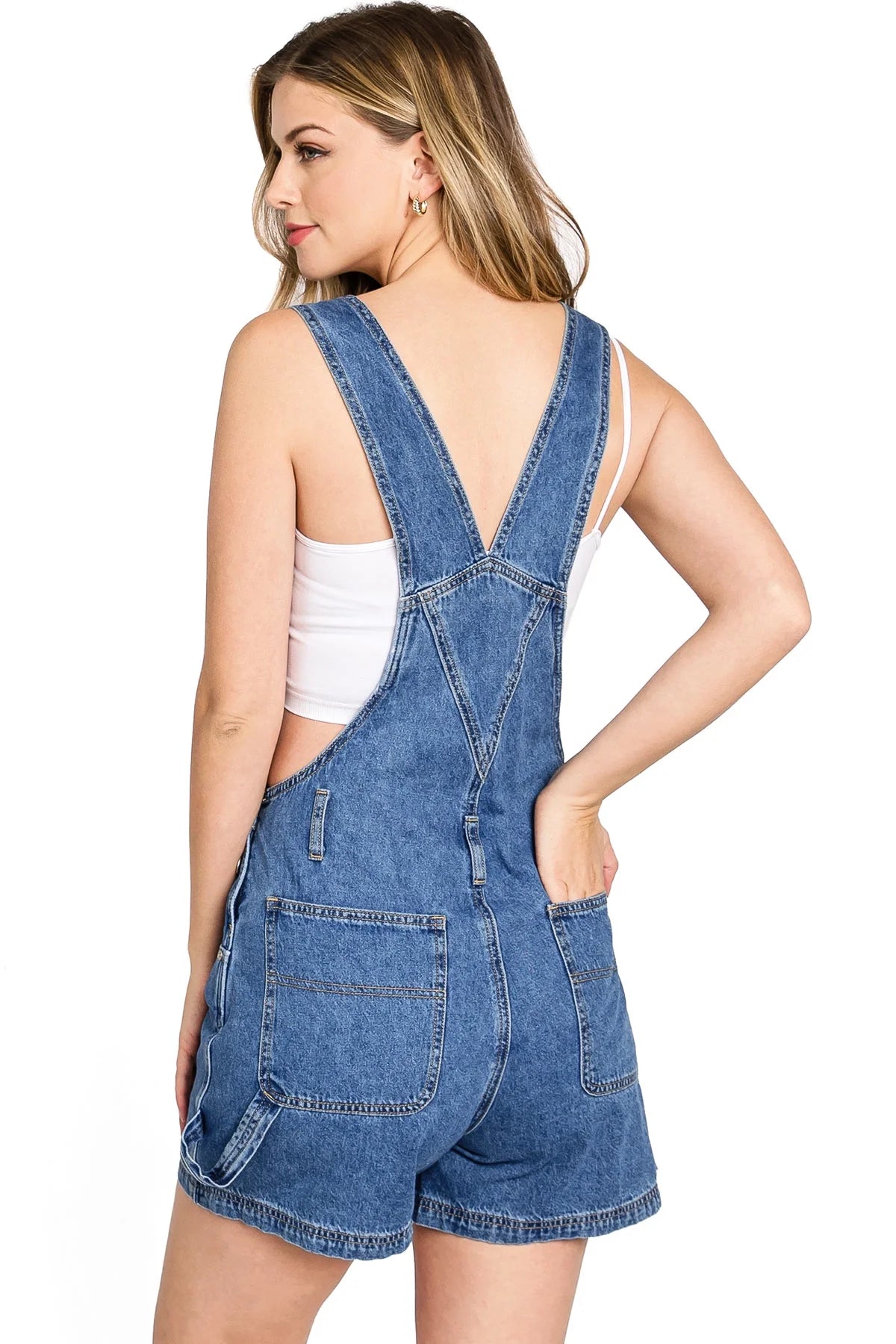 Whisker Denim Twill Romper Short Overalls Z5985