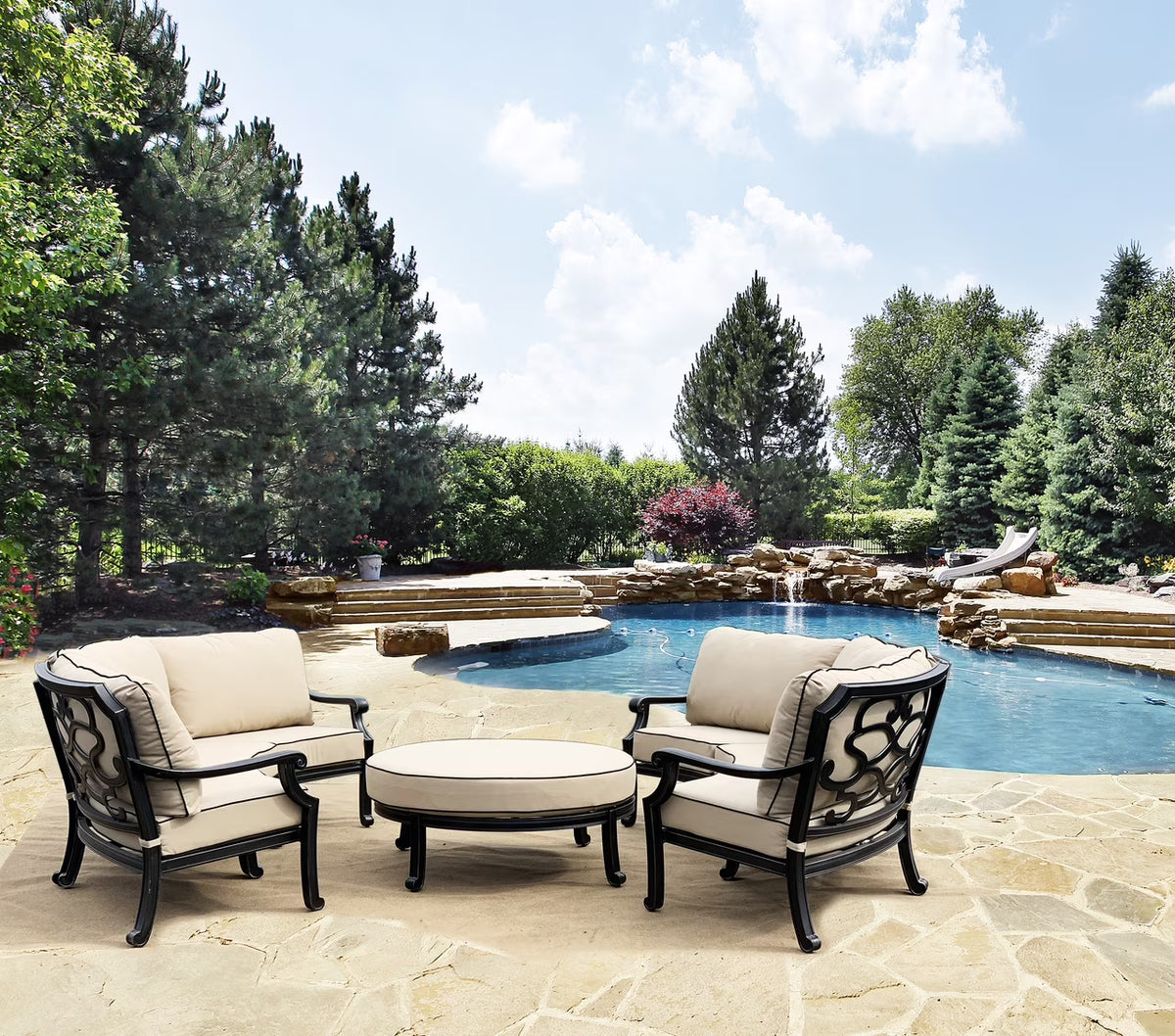 Two Curved Sofas with Cocktail Ottoman Outdoor Seating Set Z83547
