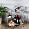 Beverage Cart with Glass Shelves and Metal Frame A971826