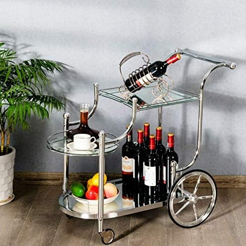 Beverage Cart with Glass Shelves and Metal Frame A971826
