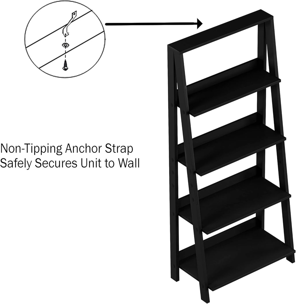 Black 4-Tier Wooden Ladder Bookshelf C62171