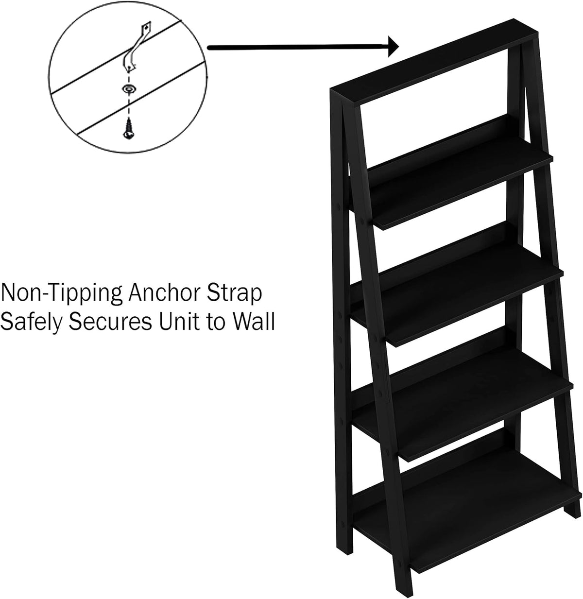 Black 4-Tier Wooden Ladder Bookshelf C62171
