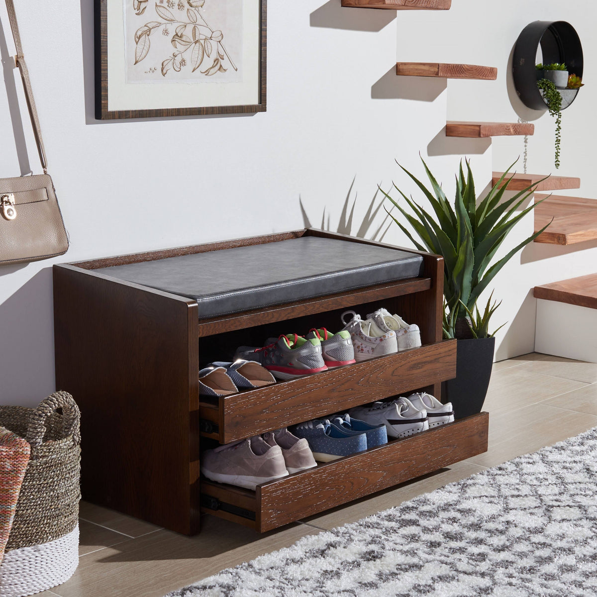 Grey/Walnut Storage Bench O2719