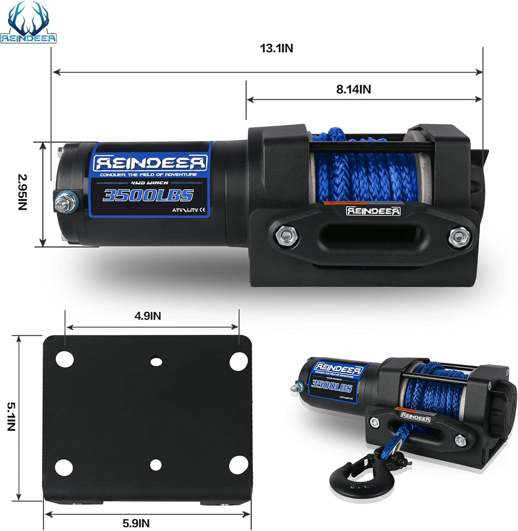 12V 3500 lb Electric Winch Kit Synthetic Rope with Hawse Fairlead Waterproof IP67 Wireless Remotes G633005