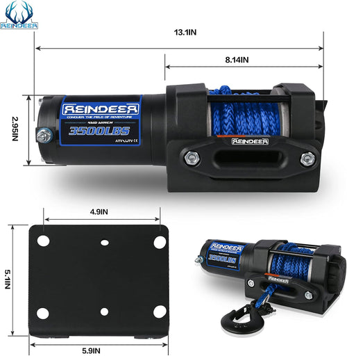 12V 3500 lb Electric Winch Kit Synthetic Rope with Hawse Fairlead Waterproof IP67 Wireless Remotes G633005