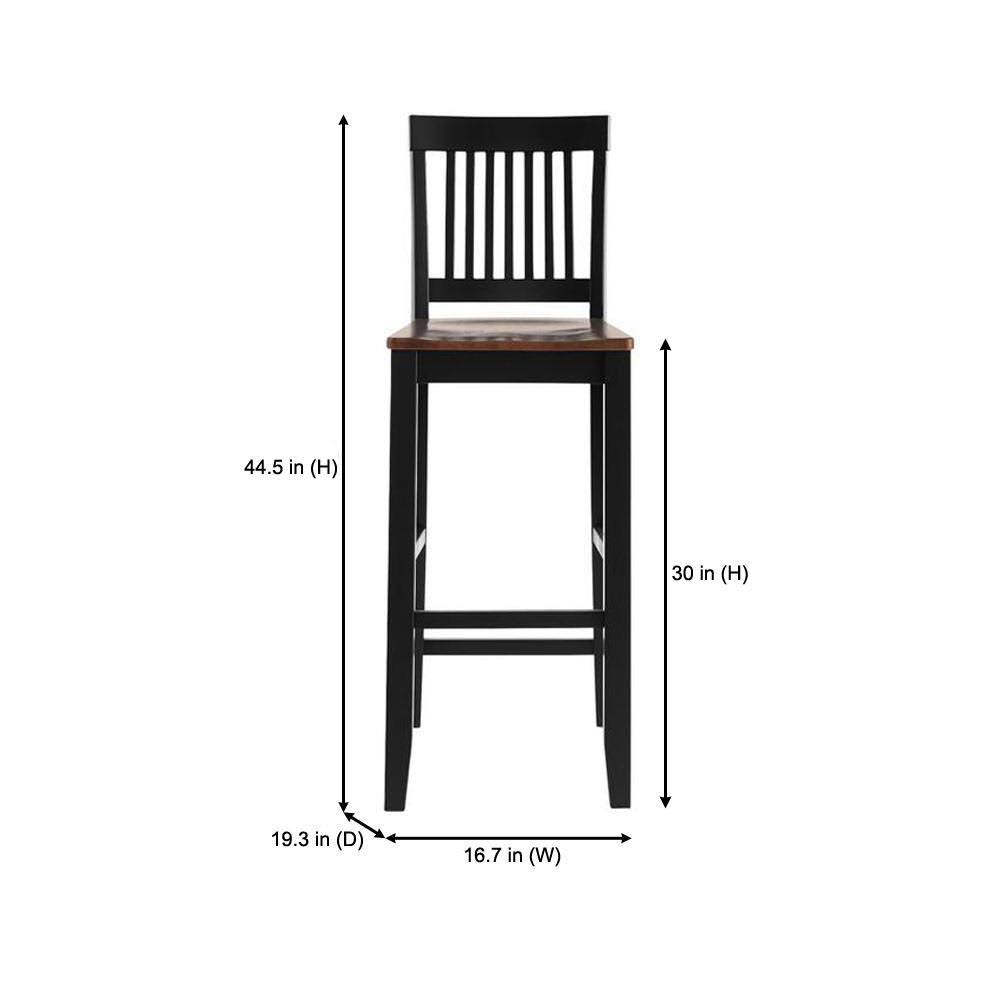 Black Wood Bar Stool with Slat Back and Walnut Seat (Set of 2) C1108