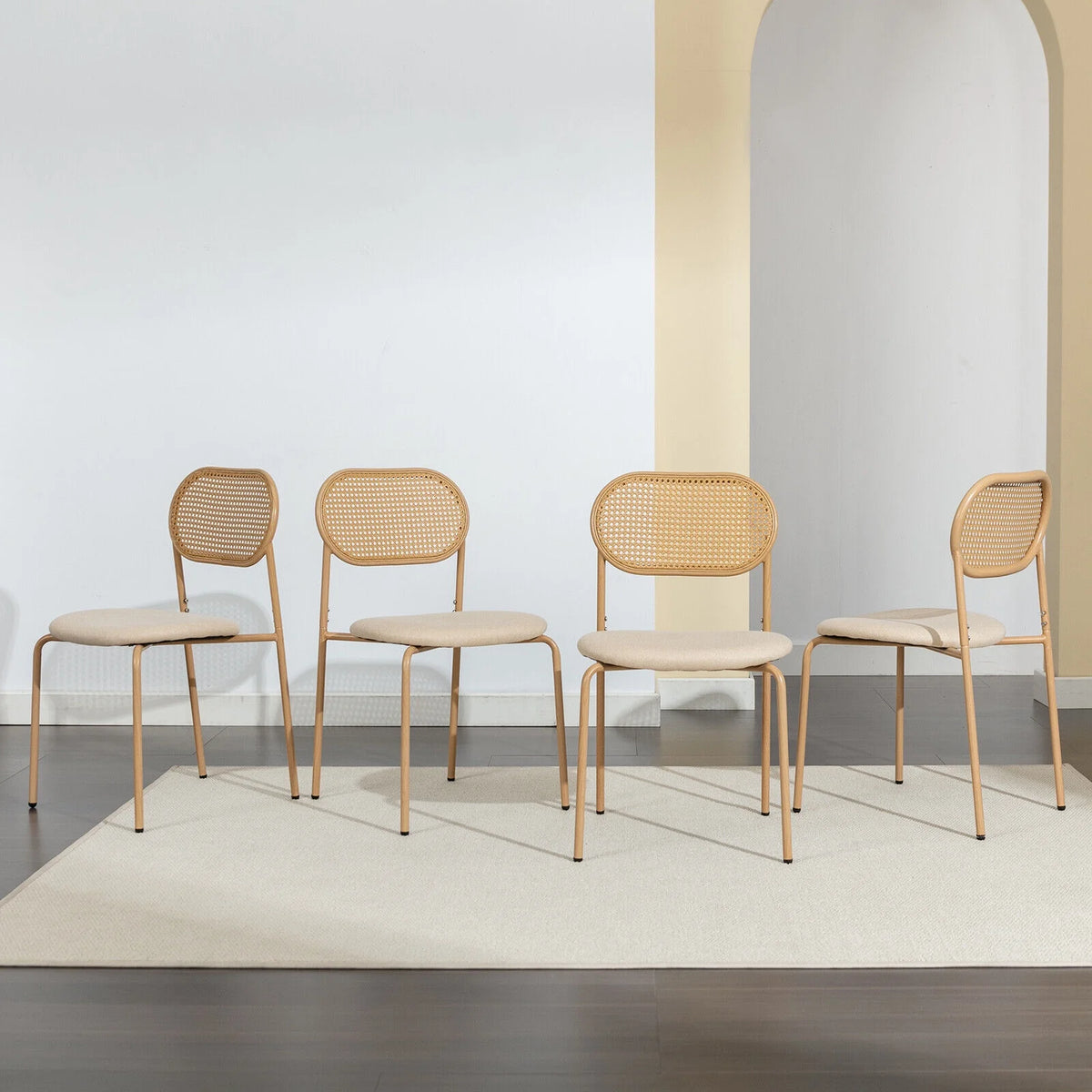 Set of 4 Boho Dining Chairs with Rattan Back P702