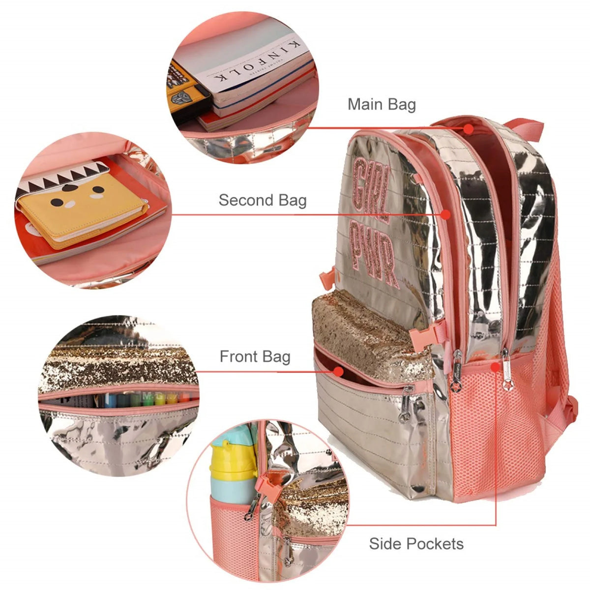 Golden Star Kids Rolling Backpack 3pcs Set with Lunch Bag Pen Case A3099
